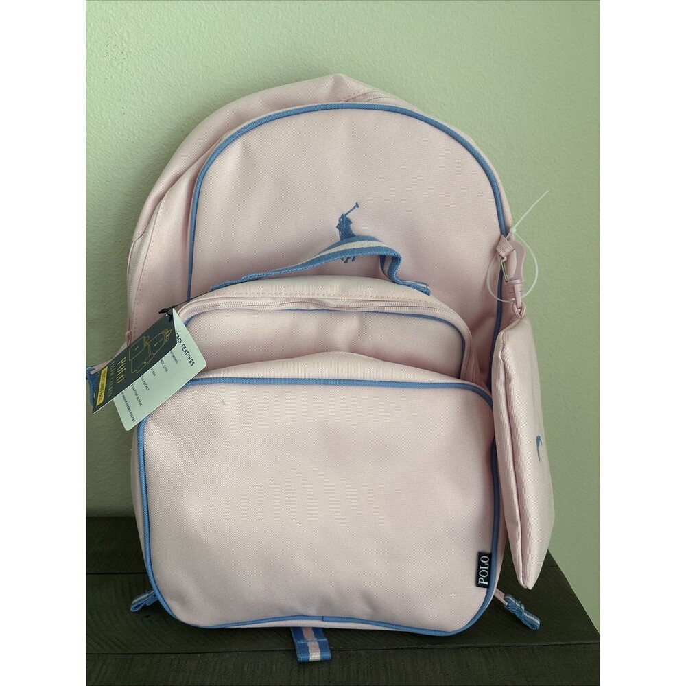 Polo Ralph Lauren Kids Pink & Blue Backpack Lunchbox Set Embroidered Logo